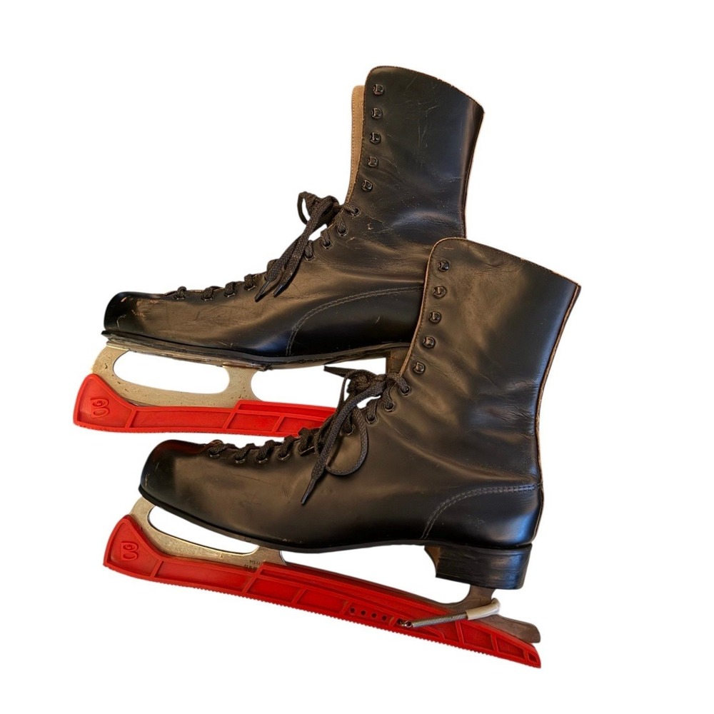 Vintage Dick Button Olympian Black Genuine Leather Olympic Ice Skates Sz Mens 12